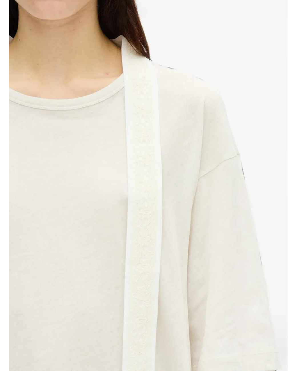 Ann Demeulemeester White Lace-Trim Jersey T-Shirt