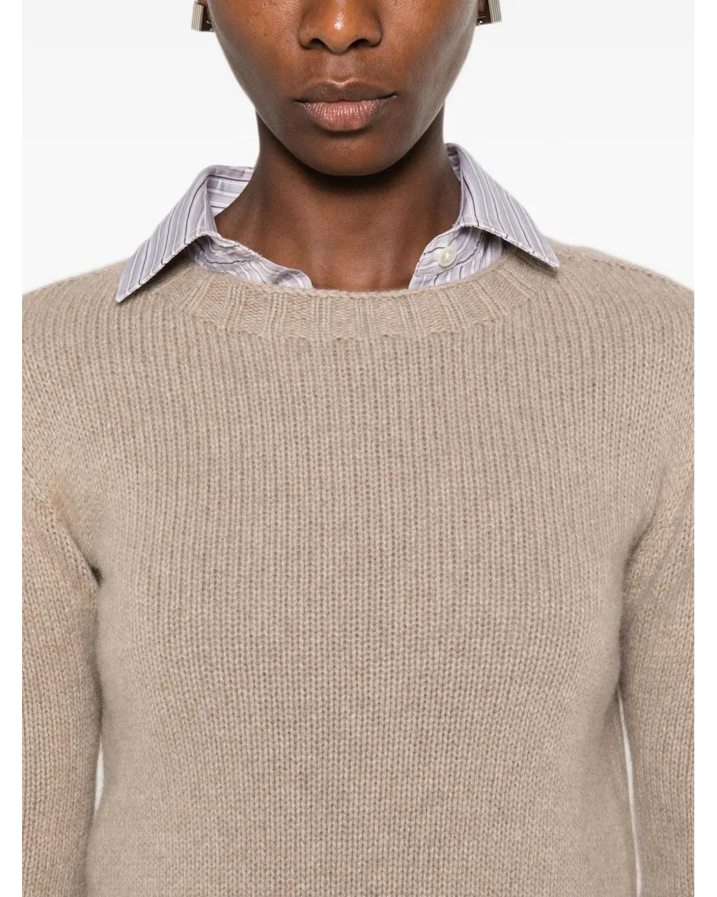 Aragona Natural Long-Sleeve Ribbed-Knit Sweater