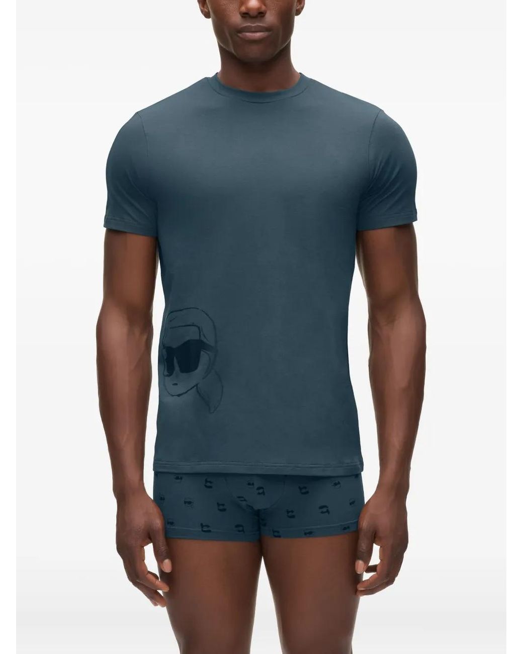 Karl Lagerfeld Blue Ikon Graphic-Print Pajama Set for men