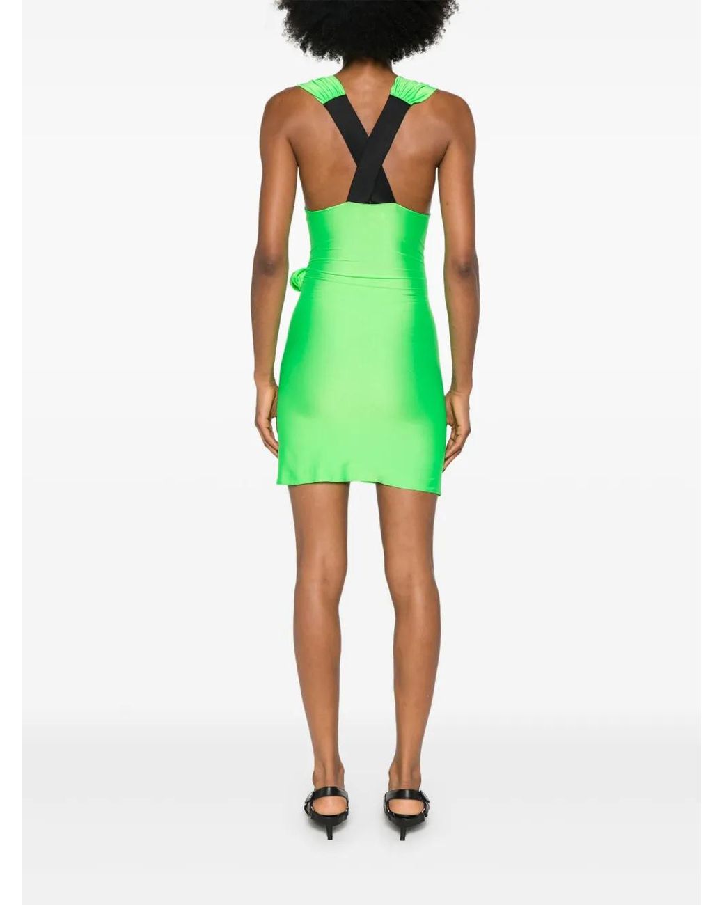 Coperni Green Floral-Appliqué Mini Dress