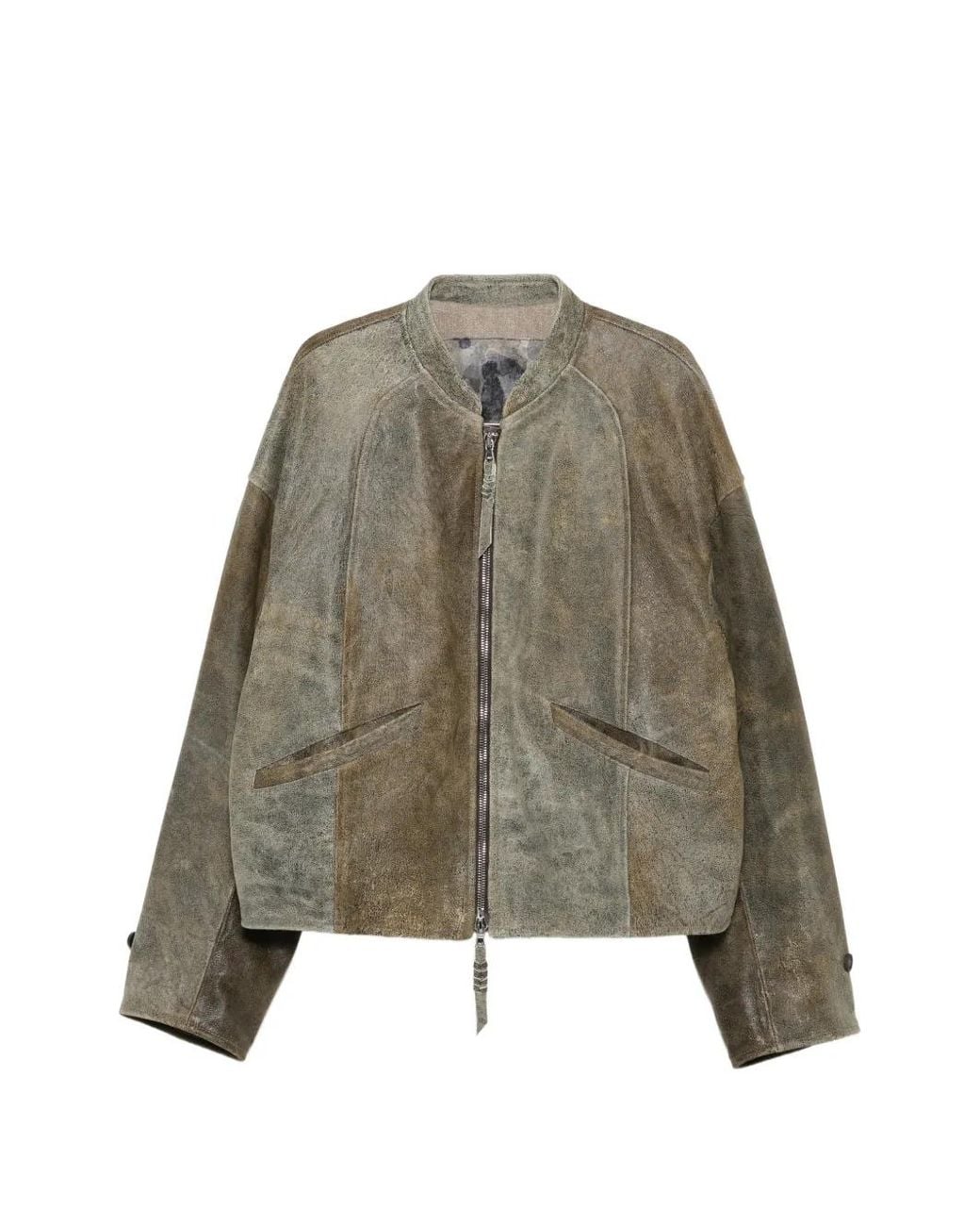 Ziggy Chen Green Veste En Cuir À Effet Délavé for men