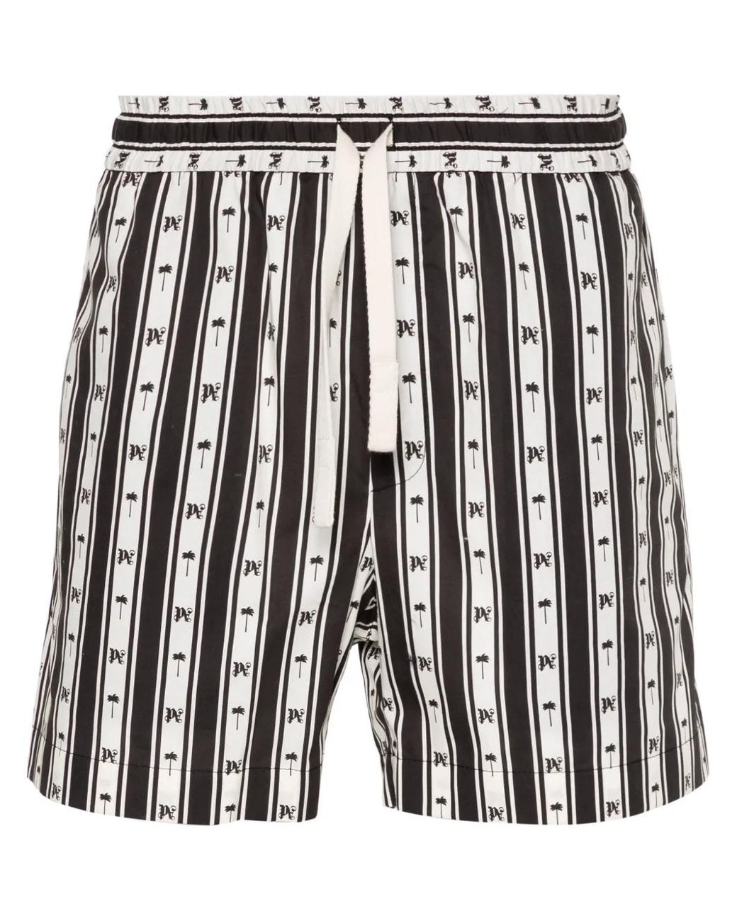 Palm Angels Black Monogram-Print Striped Shorts for men