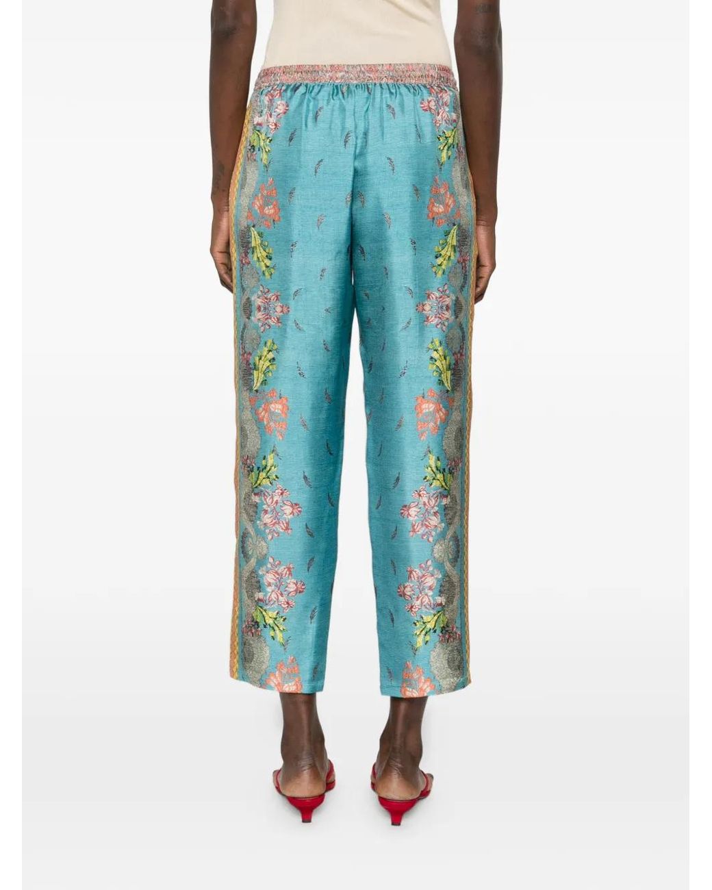Pierre Louis Mascia Blue Floral-Print Cropped Trousers