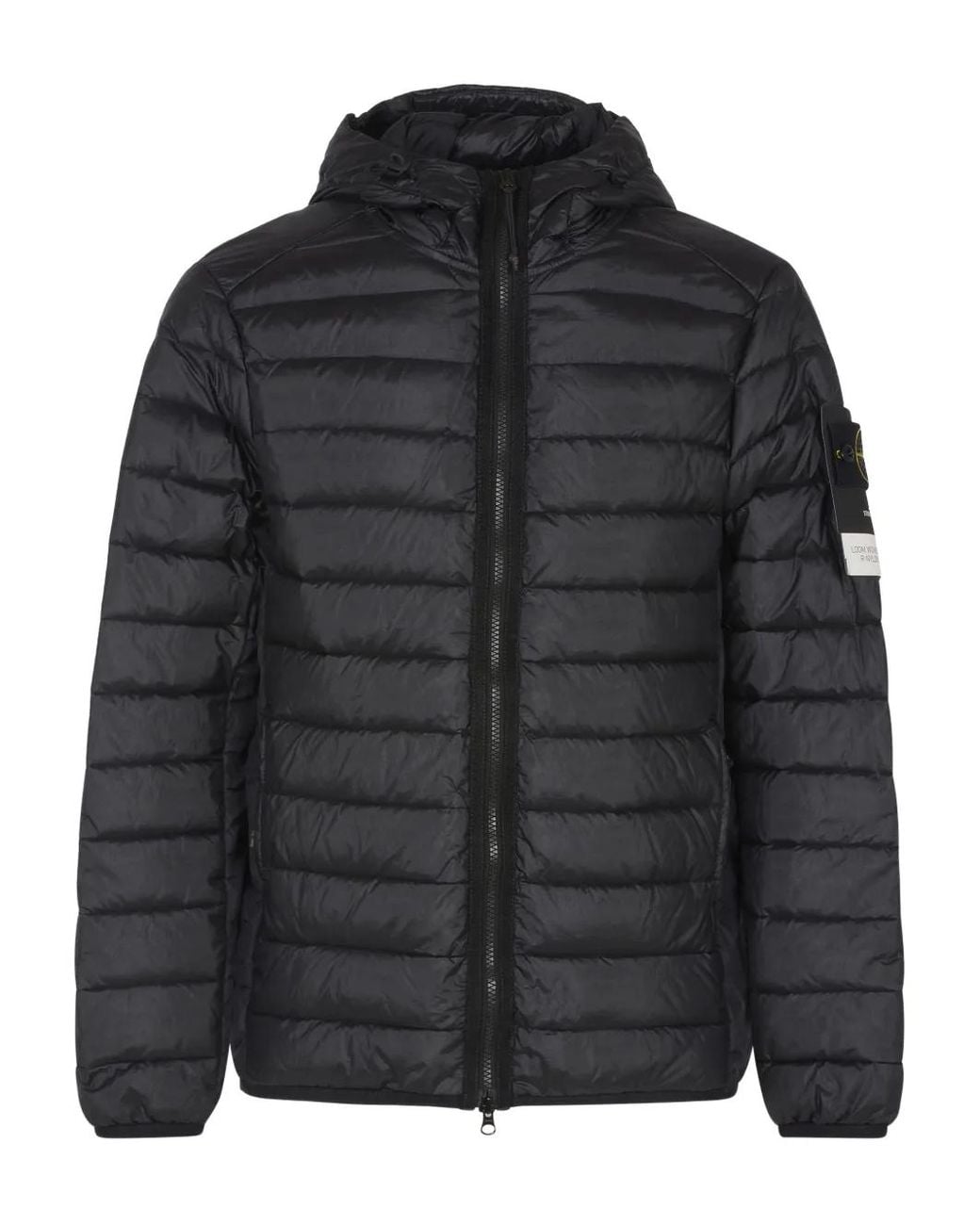 Stone Island Black Hooded Quilted Coat for men