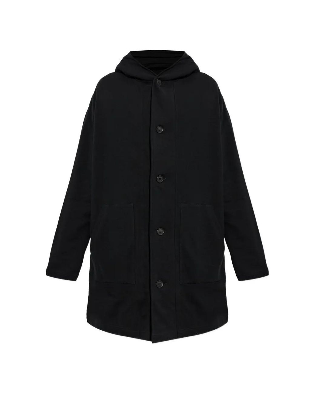 Yohji Yamamoto Black Button-Up Hooded Cardigan for men