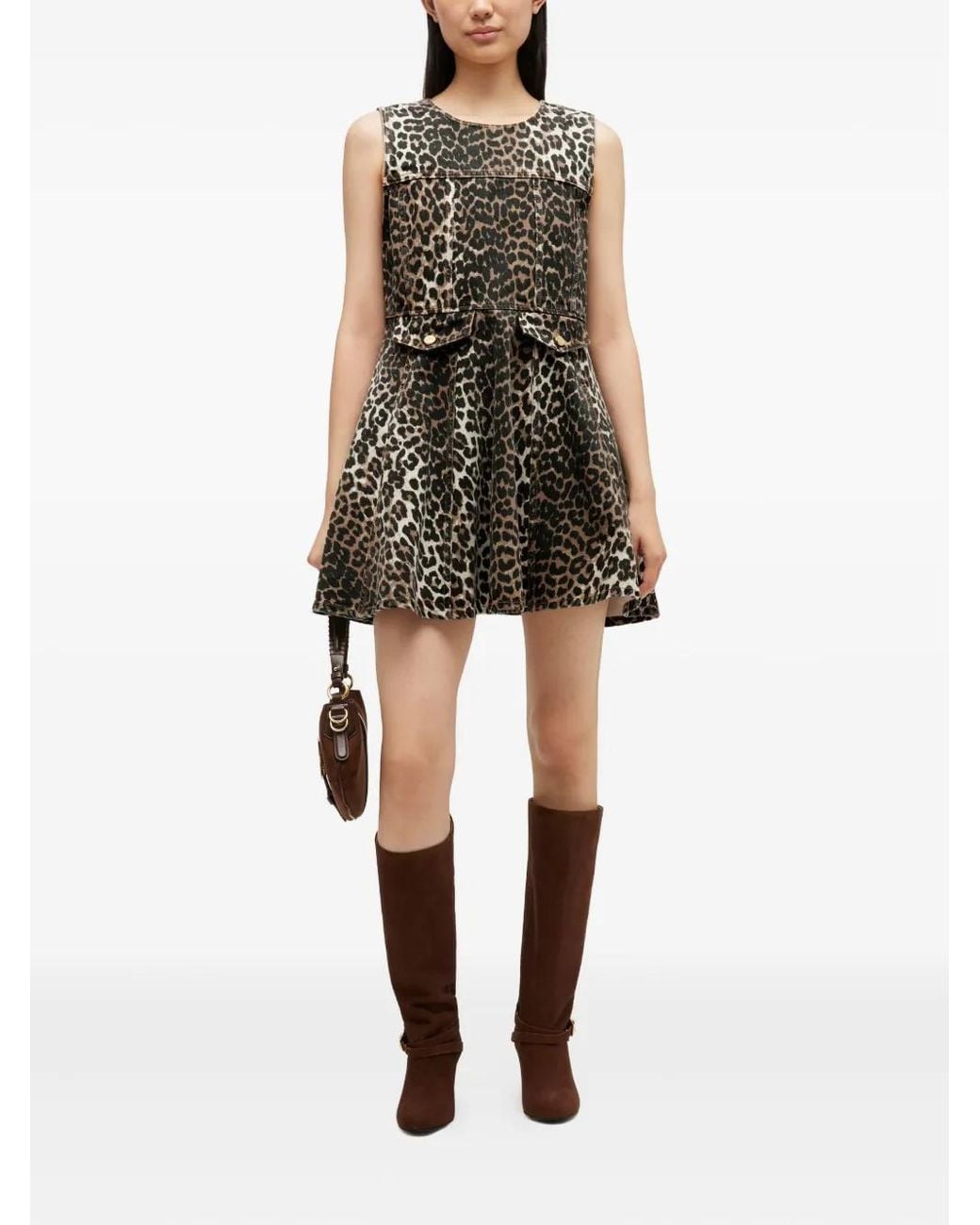 Ganni Brown Leopard Denim Mini Dress