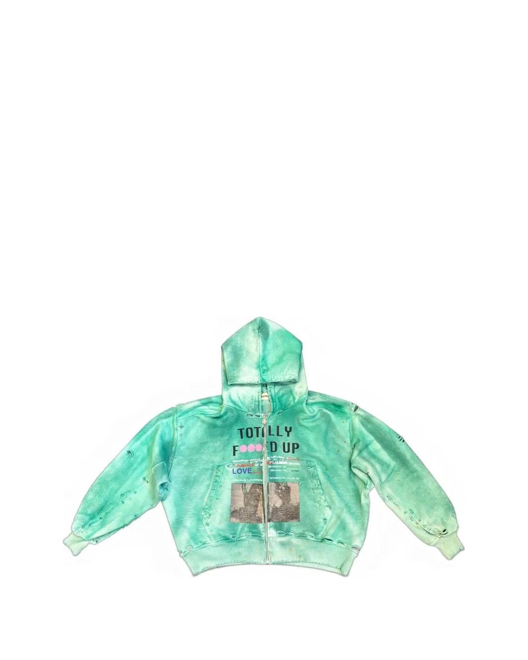 Astrum Green Tfu Distressed Graphic-Print Hoodie for men