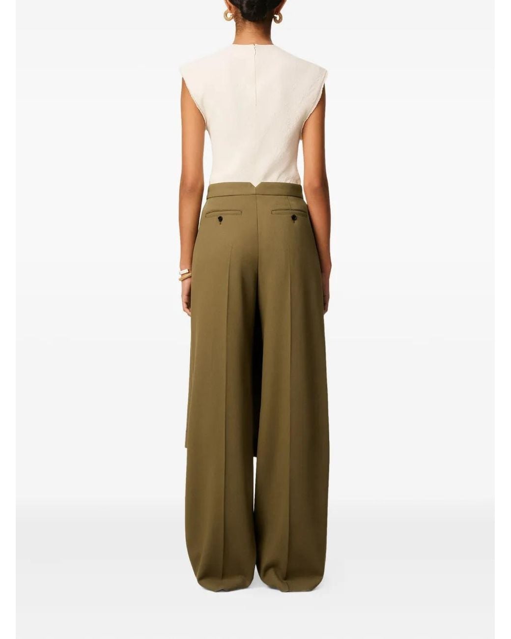 AMI Wollen Broek Met Gedrapeerd Detail in het Green