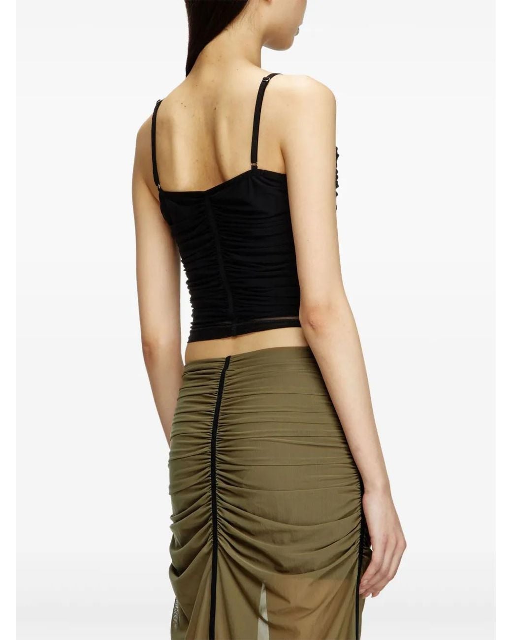 DIESEL Black V-Neck Cropped Top With Textured Finish