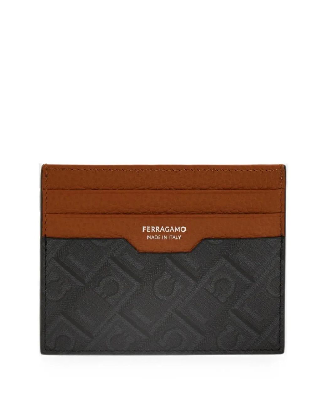 Ferragamo Brown Monogram Credit Card Holder for men