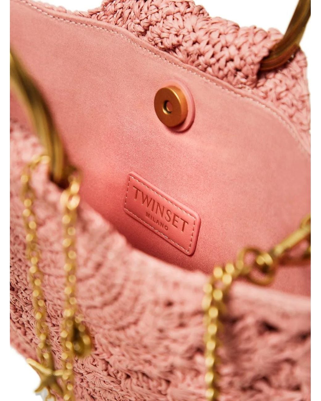 Twinset Pink Crochet Raffia Shoulder Bag