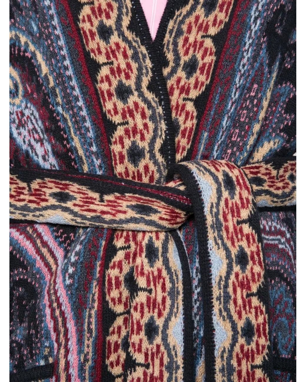 Etro Blue Paisley-Print Belted Cardigan