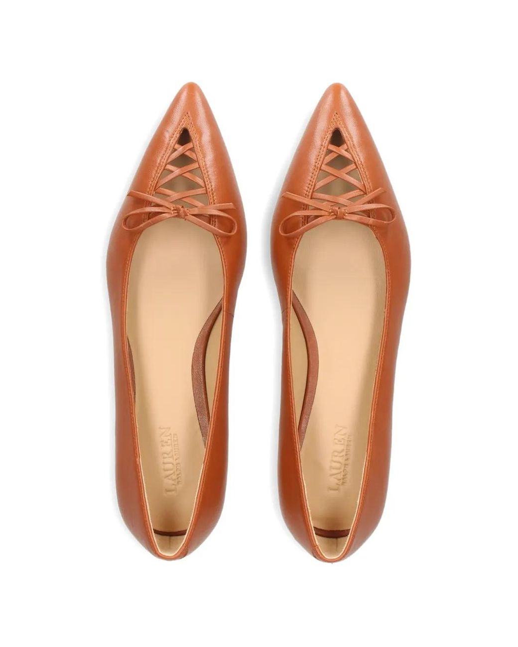 Ralph Lauren Brown Lace-Up Pointed-Toe Ballet Flats