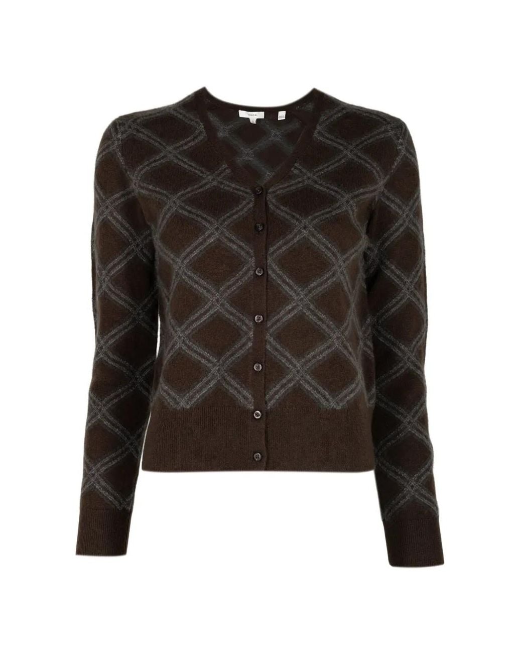 Vince Black Diamond-Plaid V-Neck Cardigan