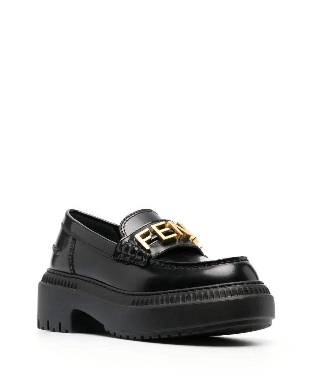Fendi Black Loafers with Chunky Sole Fendi Logo-Lettered Chunky-Sole Loafers - Black | Editorialist main image 4