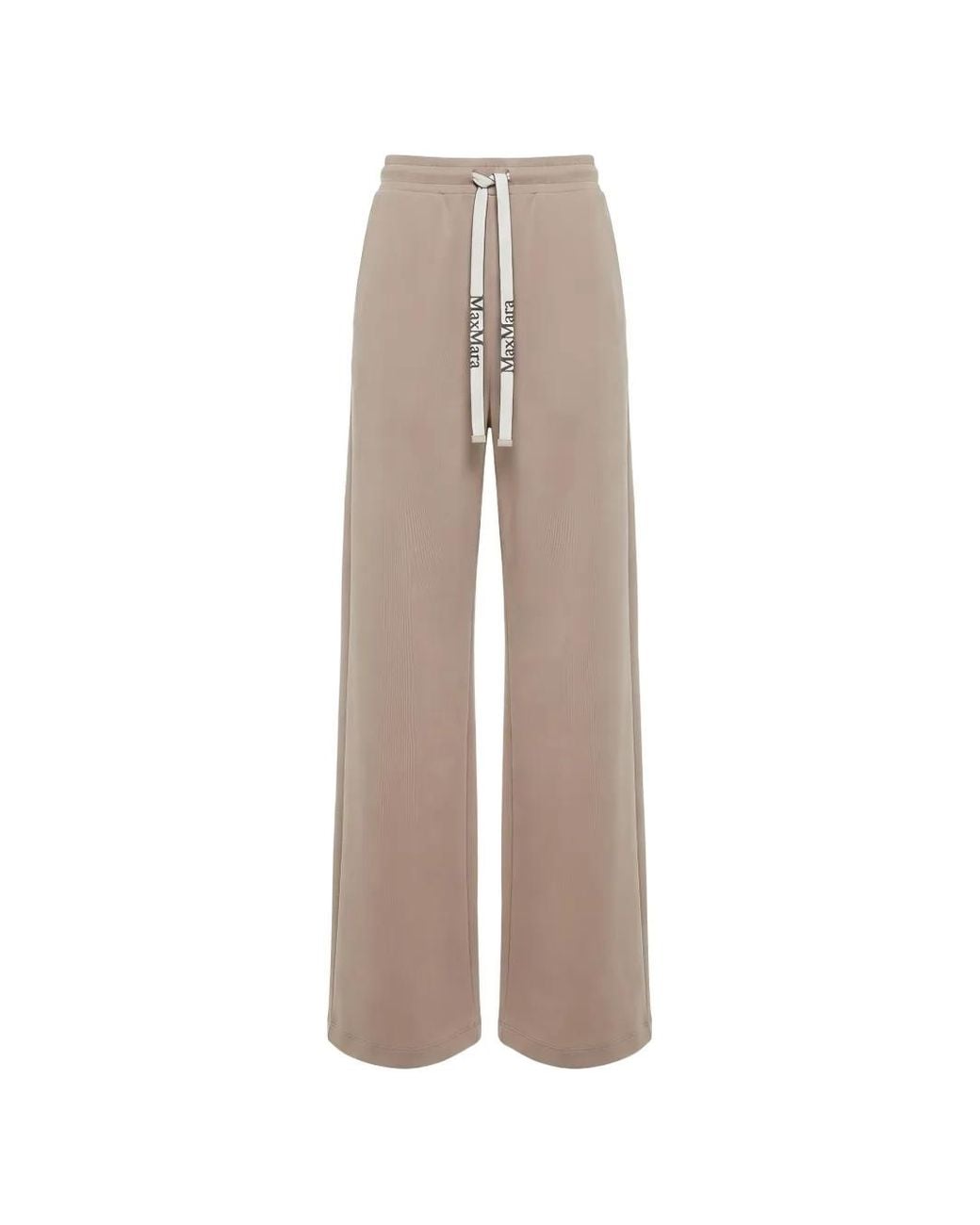 Max Mara Natural Smmbali Double Jersey Wide-Leg Trousers With Elasticated Waistband With Logoed Drawstring
