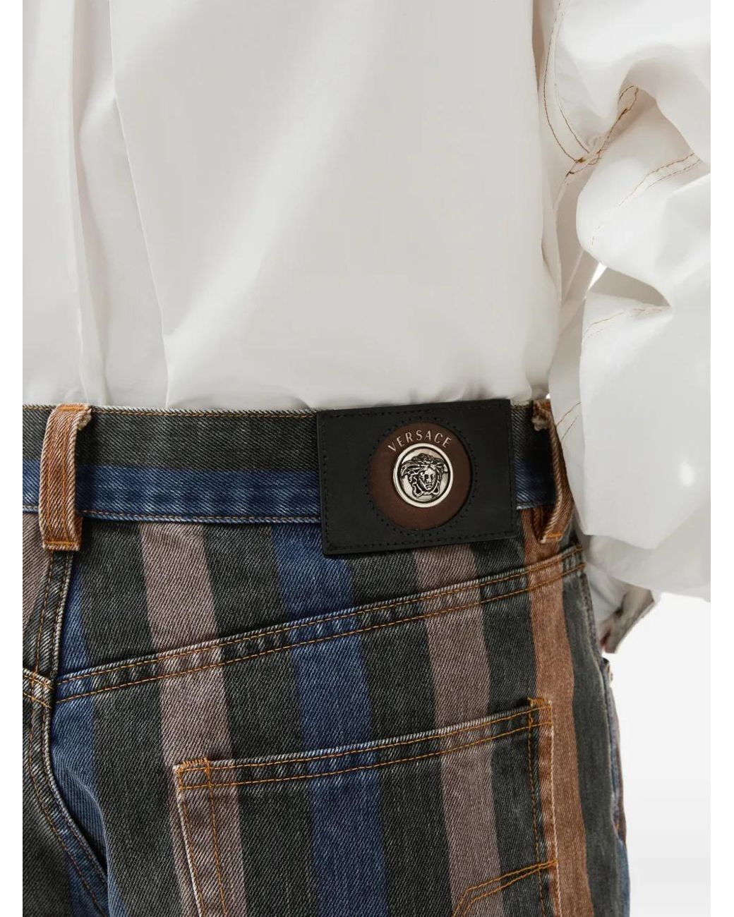 Versace Gray Striped Straight Jeans for men
