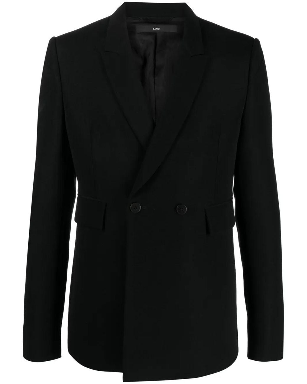 SAPIO Black Double-Breasted Wool-Cotton Blazer for men