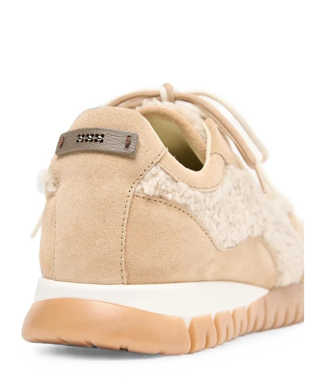 Peserico Natural Shearling-Panel Suede Sneakers