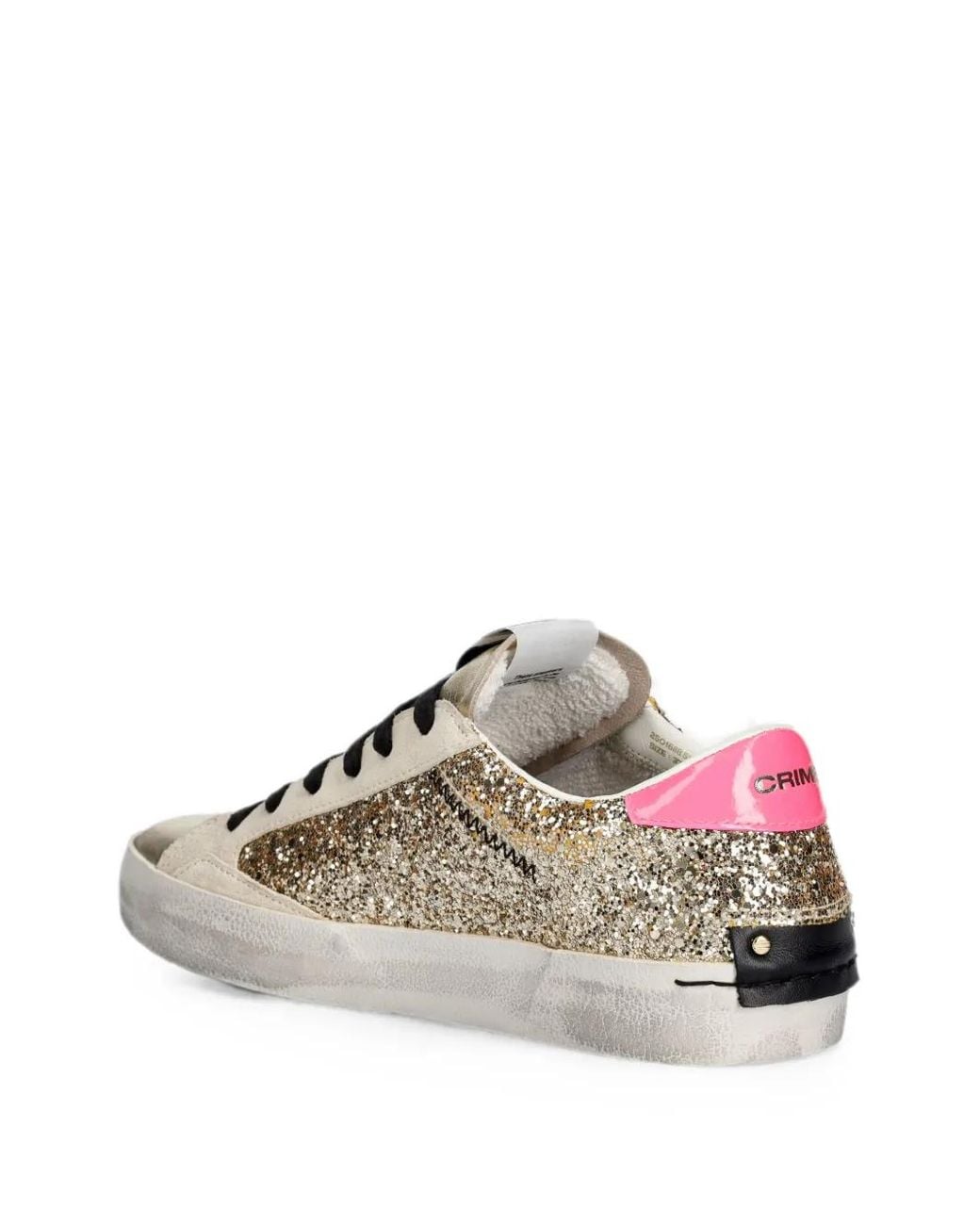 Crime London White Distressed Glitter-Details Sneakers
