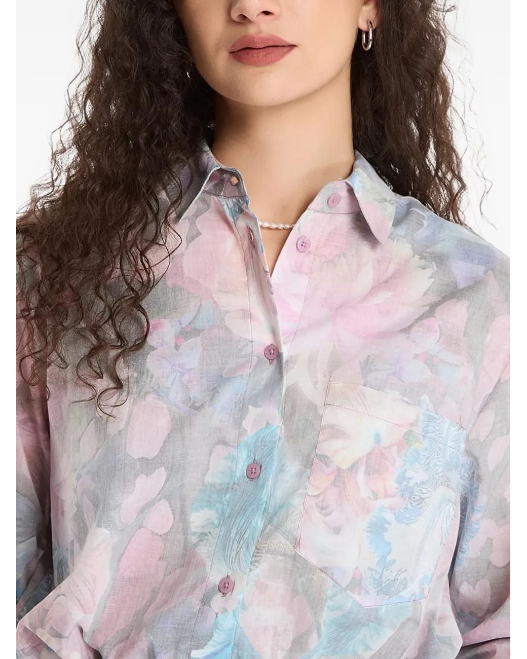 Desigual Blue Floral-Print Cropped Shirt