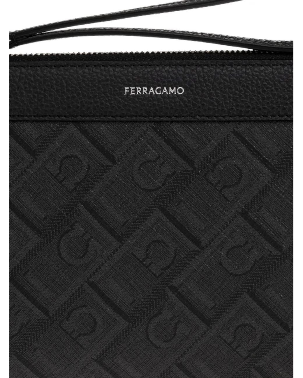 Ferragamo Black Gancini Monogram Pouch for men