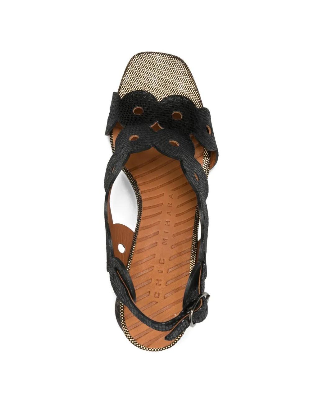 Chie Mihara Black Scalloped Ryed Sandals
