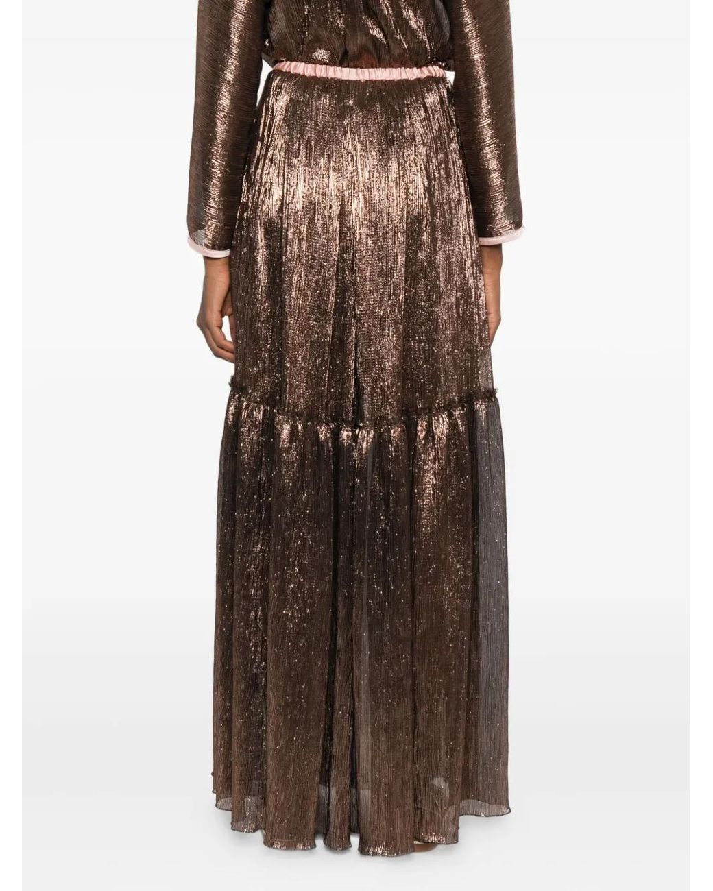 Forte_forte Brown Metallic Pleated Skirt