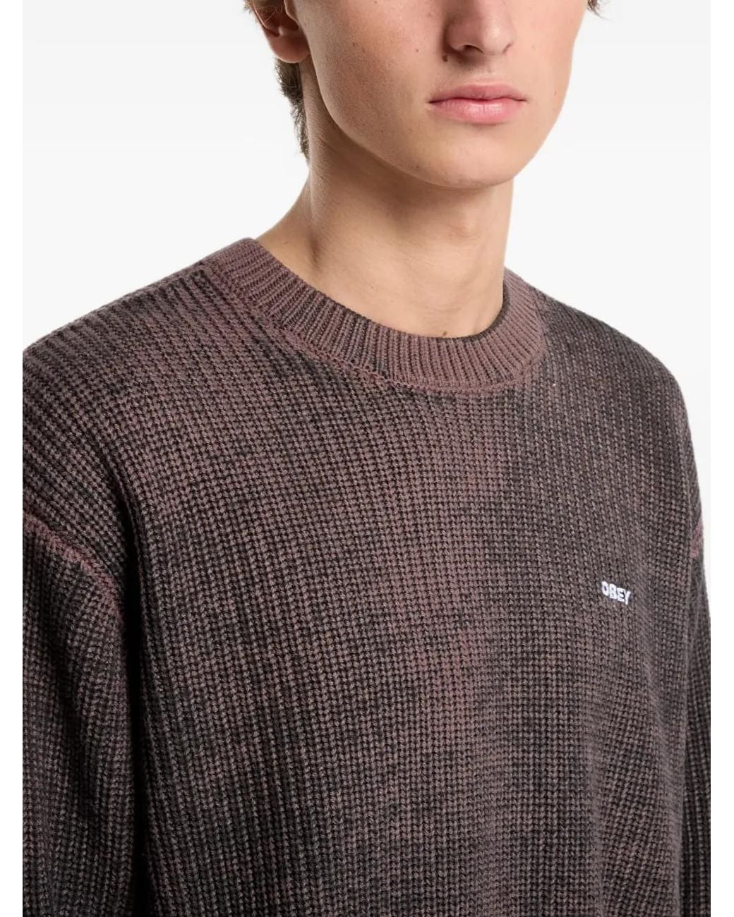 Obey Gray Spray-Effect Ribbed-Knit Sweater for men