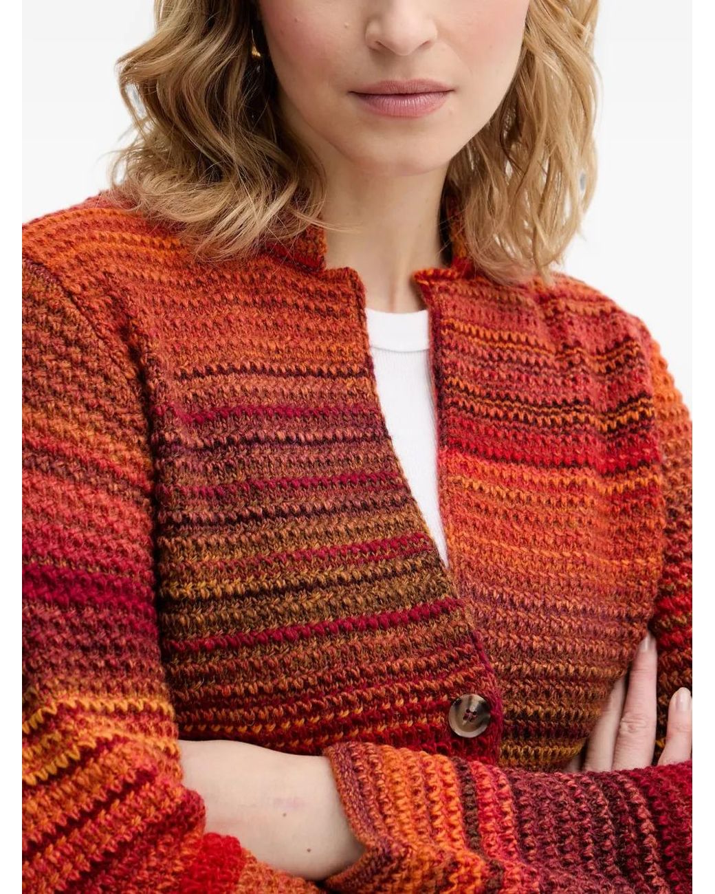 Benetton Red Cardigan En Maille À Rayures