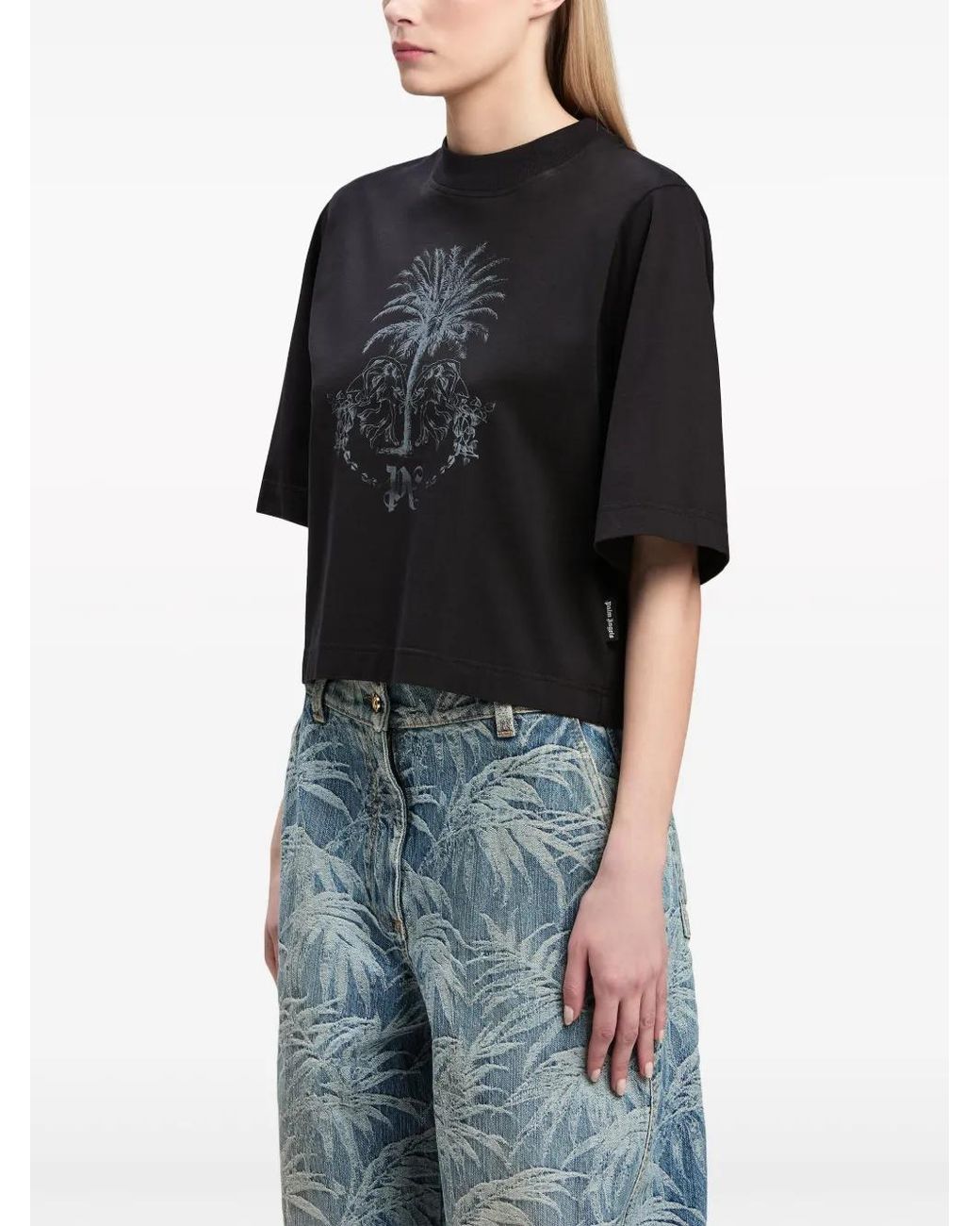 Palm Angels Black Palms Pencil Cotton Cropped Top