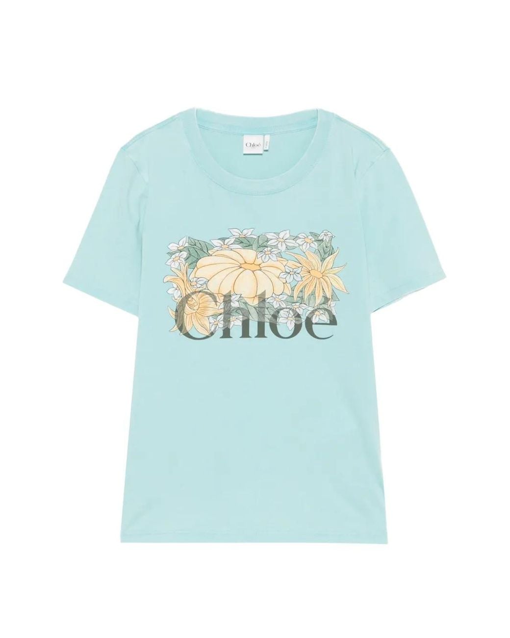 Chloé Blue T-Shirt En Jersey De Coton À Logo Et Coupe Ajustée