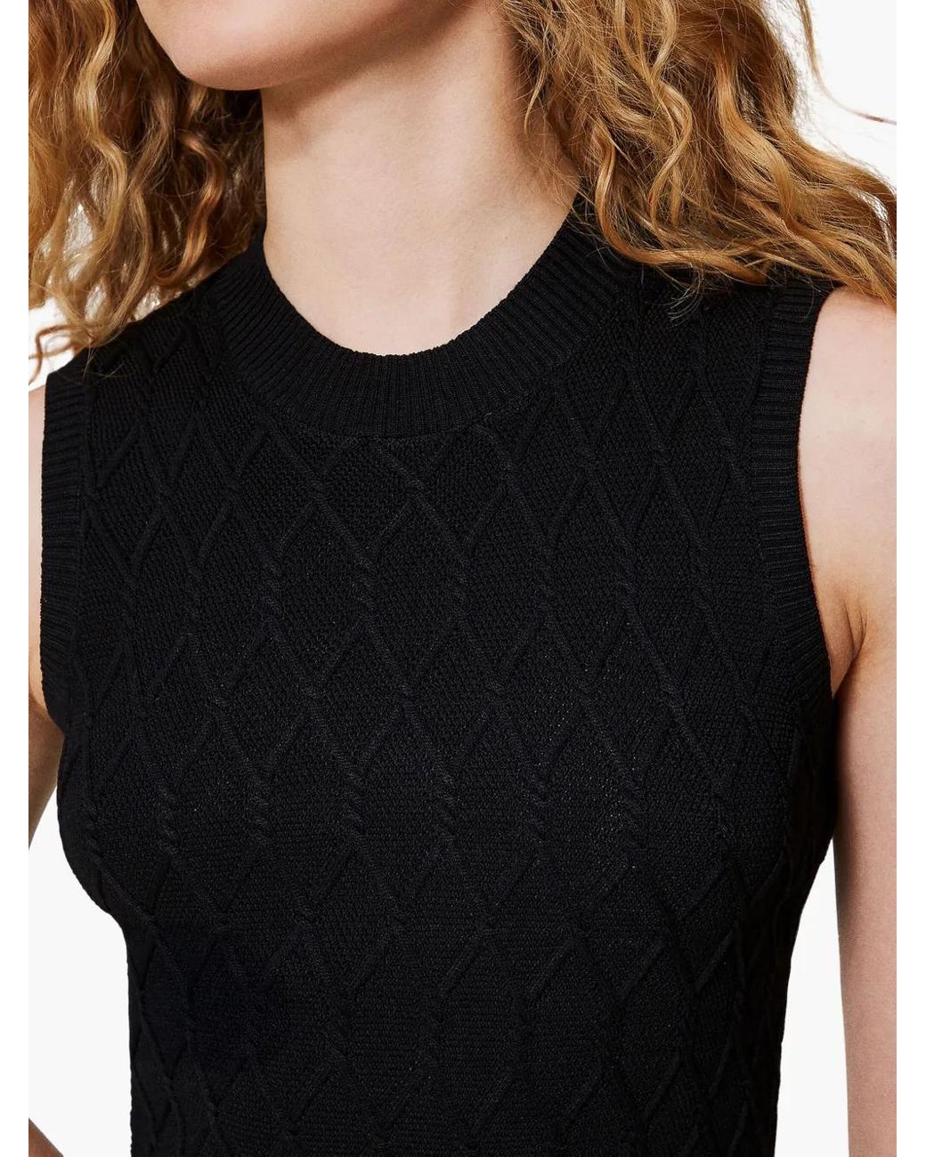 Twinset Black Lozenge-Pattern Tank Top