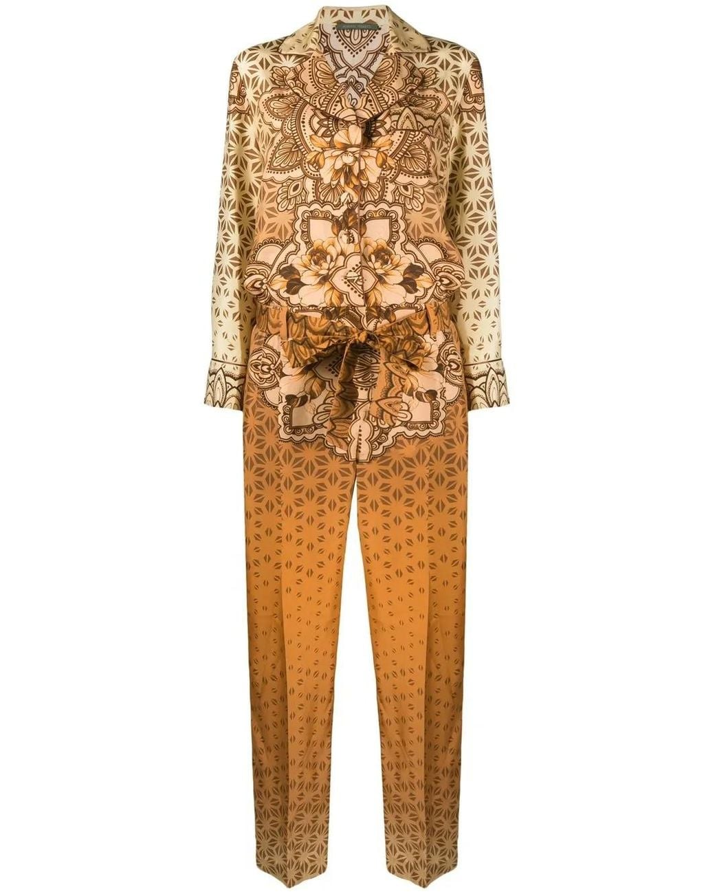 Alberta Ferretti Natural Combinaison En Soie À Imprimé Mandala