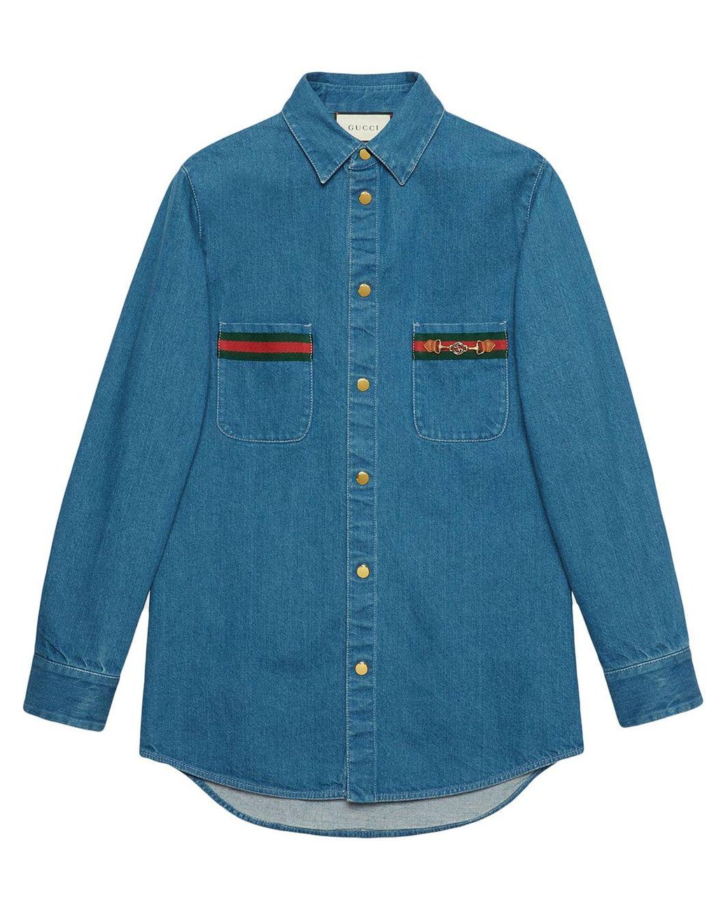 Gucci Web-detail Long-sleeve Denim Shirt in Blue for Men - Lyst