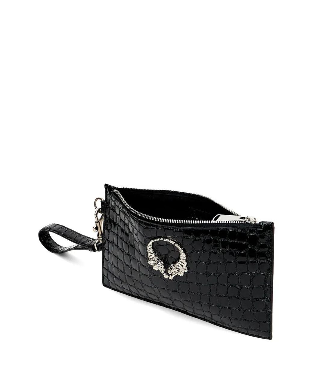 Roberto Cavalli Black Croc-Effect Tiger-Motif Clutch Bag