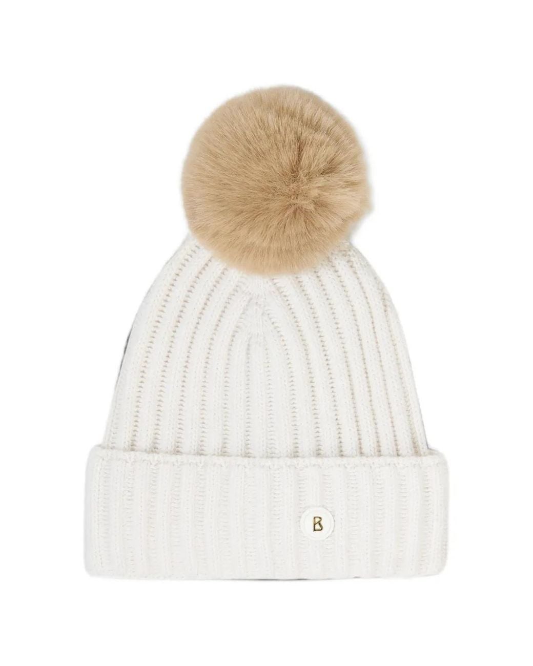 Bogner White Ranya Pompom-Detail Beanie Hat