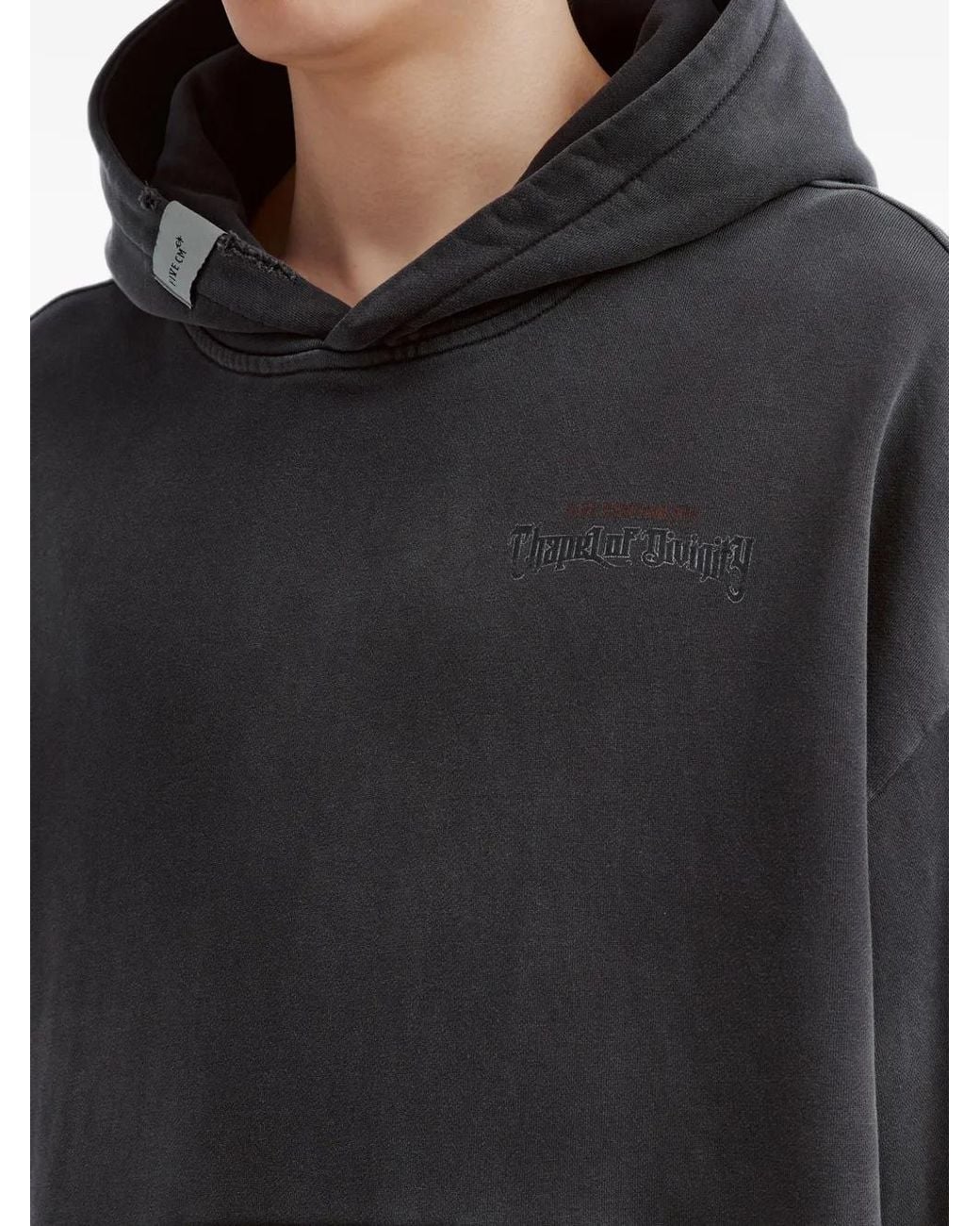 FIVE CM Black Graphic-Print Distressed Hoodie for men