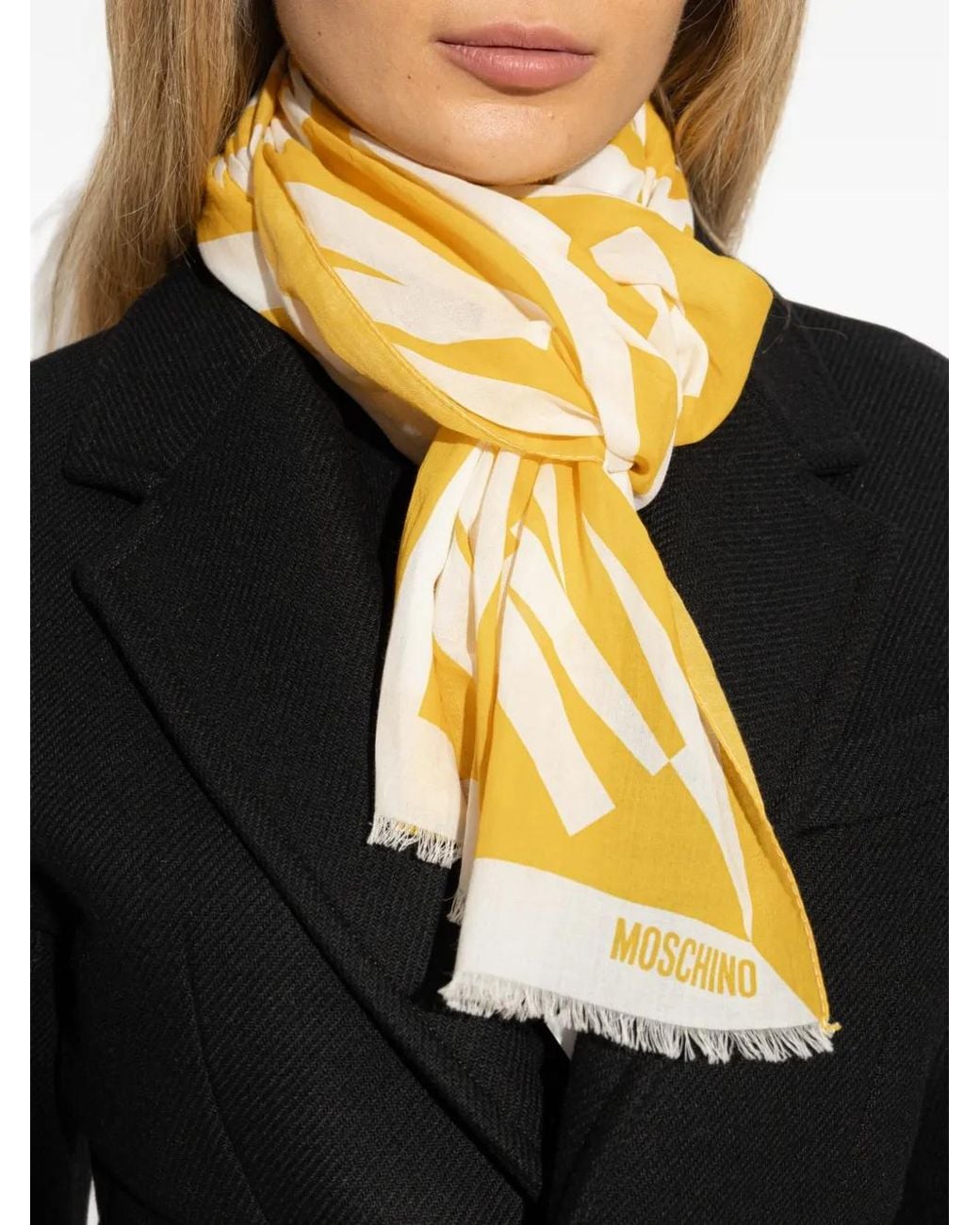 Moschino Yellow Logo-Print Scarf