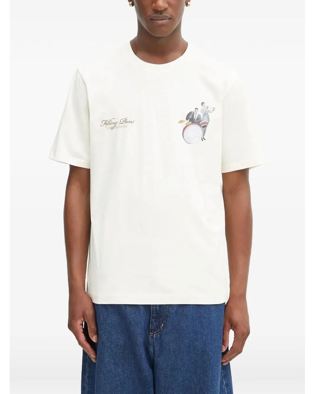 Filling Pieces White Graphic-Print Logo-Print T-Shirt for men