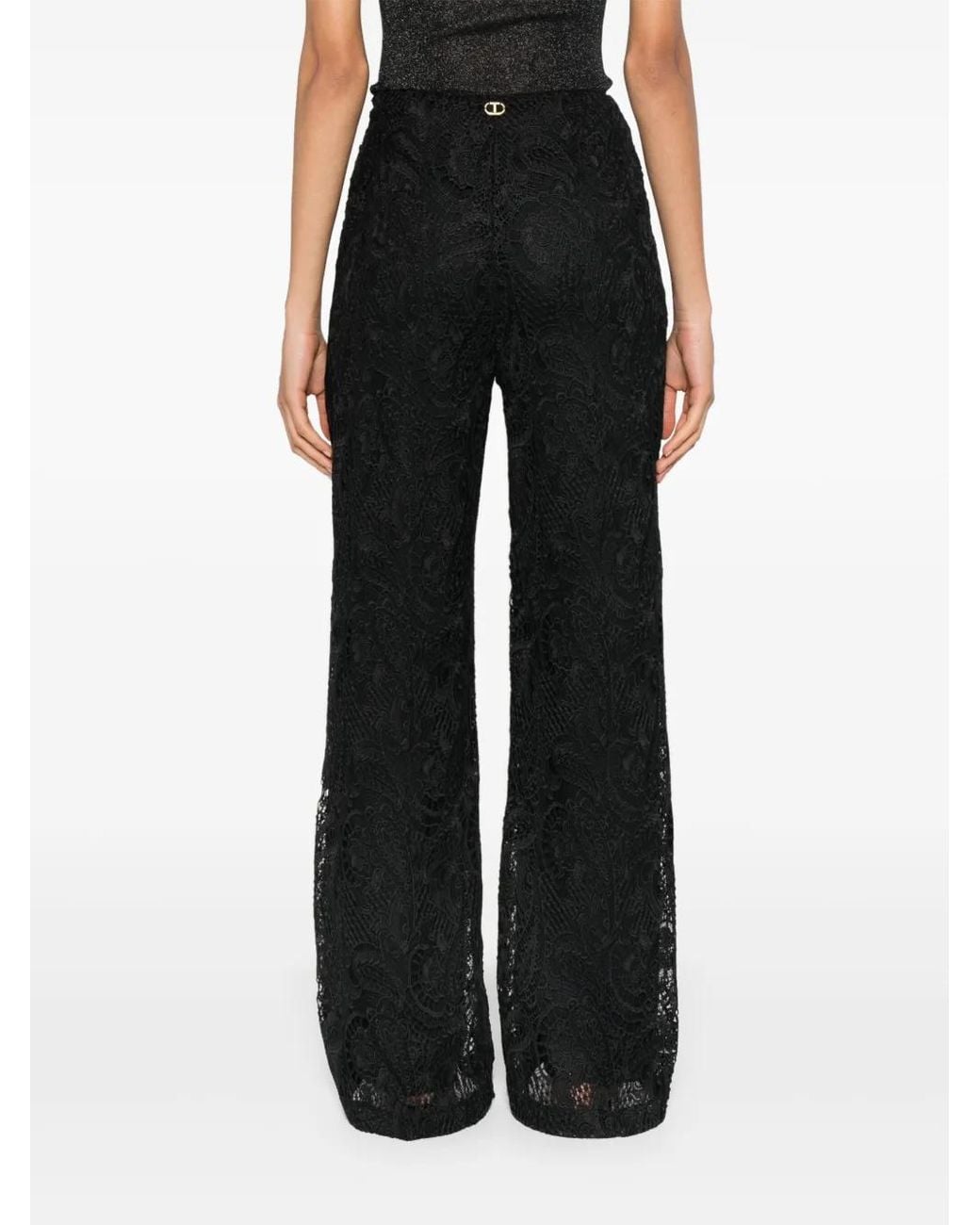 Twinset Black Macramé Straight-Leg Trousers