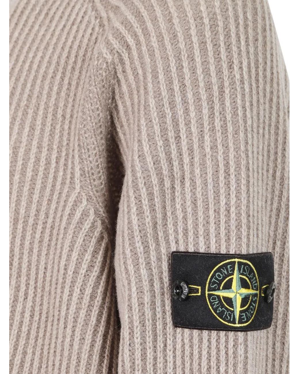 Stone Island Gray Ribbed-Knit Compass-Patch Sweater for men