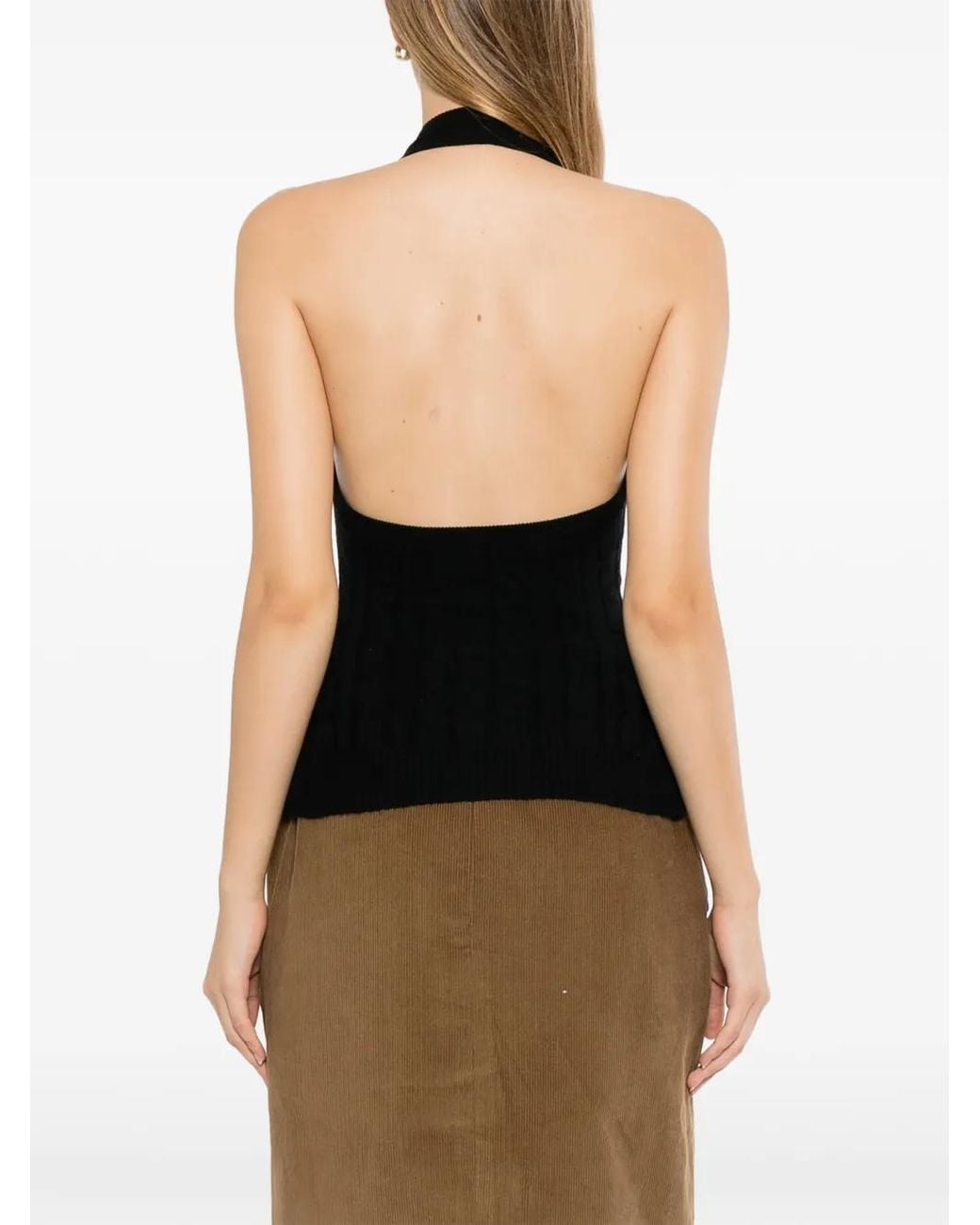 BONBOM Black Cable-Knit Halterneck Top