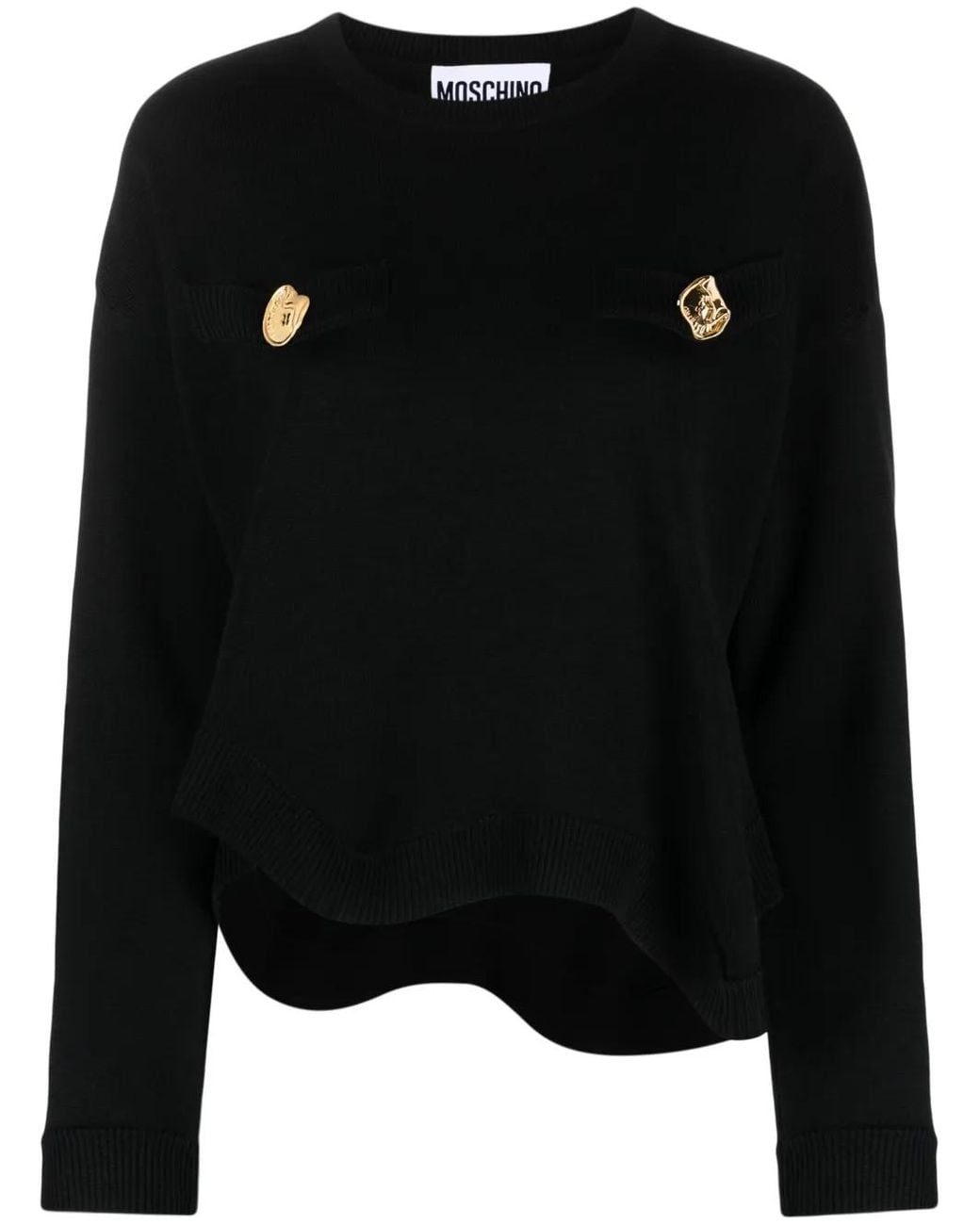 Moschino Black Asymmetric-Hem Virgin Wool Jumper
