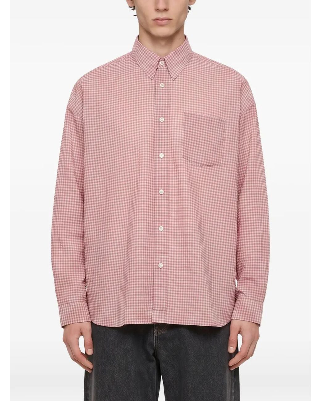 sunflower Pink Stable Check-Pattern Button-Down Shirt for men