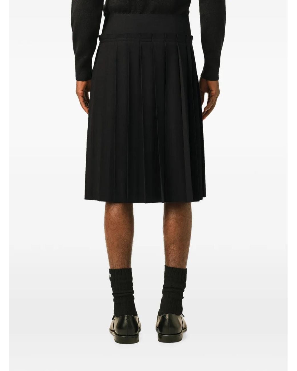 AMI Black Midi Pleated Wool Skirt