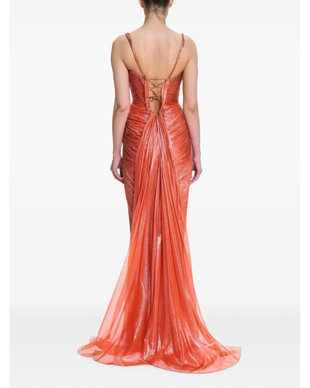 Maria Lucia Hohan Red Robe Longue Corinna Drapée À Lacets