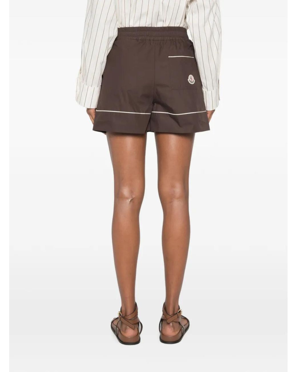 Moncler Brown Piped-Detail Logo-Patch Shorts