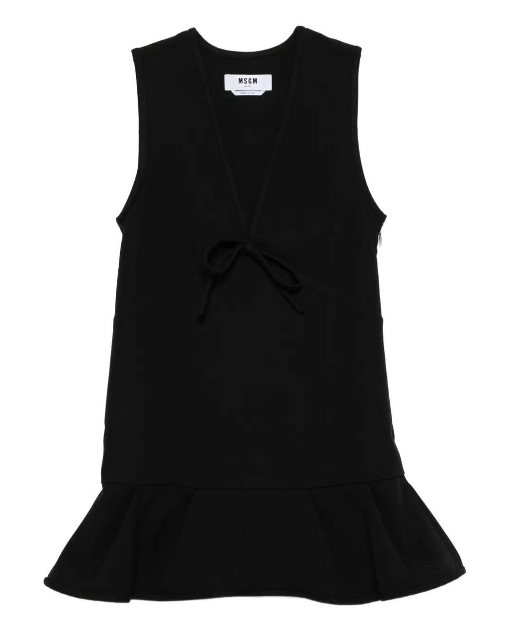 MSGM Black Sleeveless Dress With Deep V-Neckline And Ti