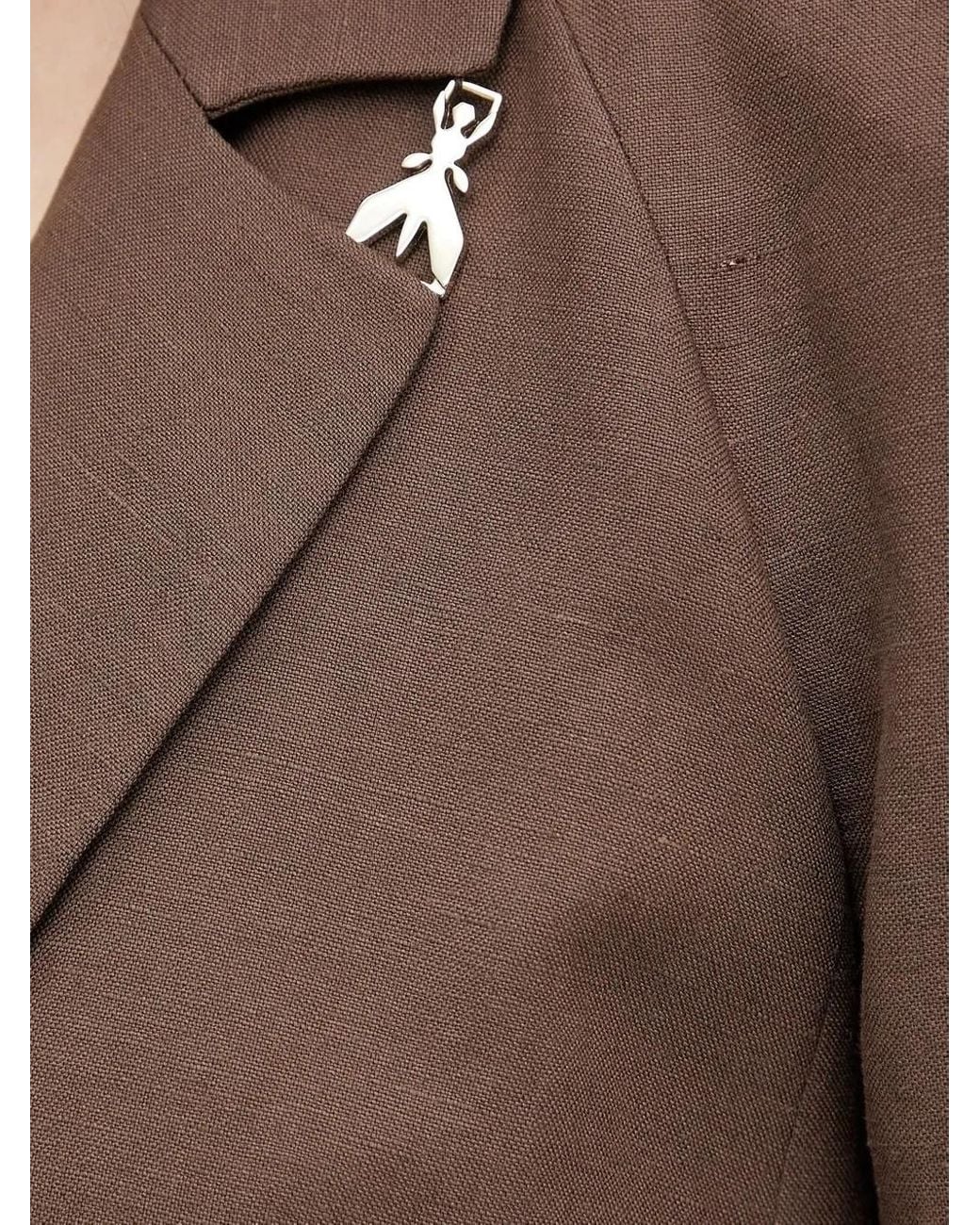 Patrizia Pepe Brown Padded-Shoulder Embellished Blazer
